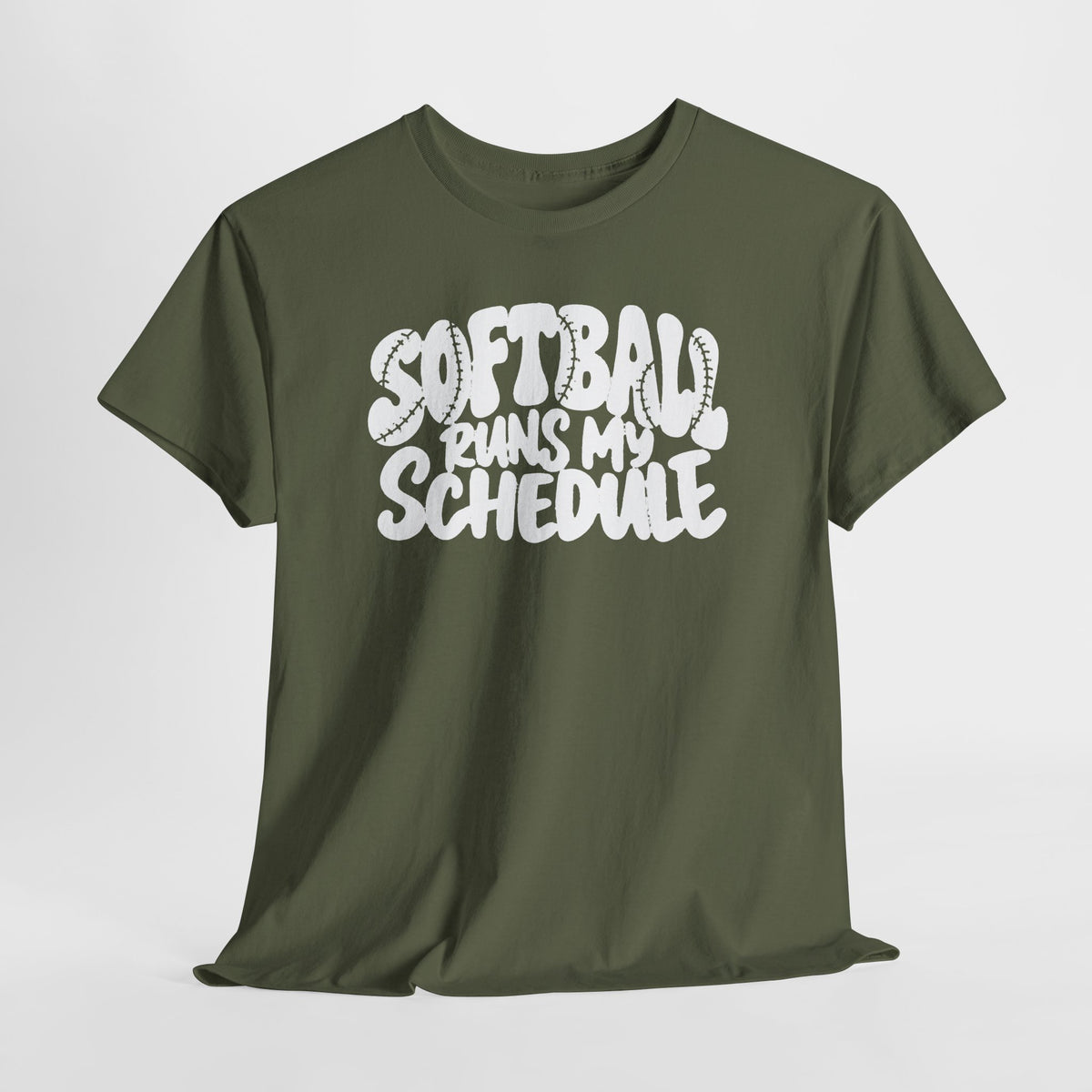 Softball Runs My Schedule T-Shirt — Women's & Girls Softball Mom/Dad Tee