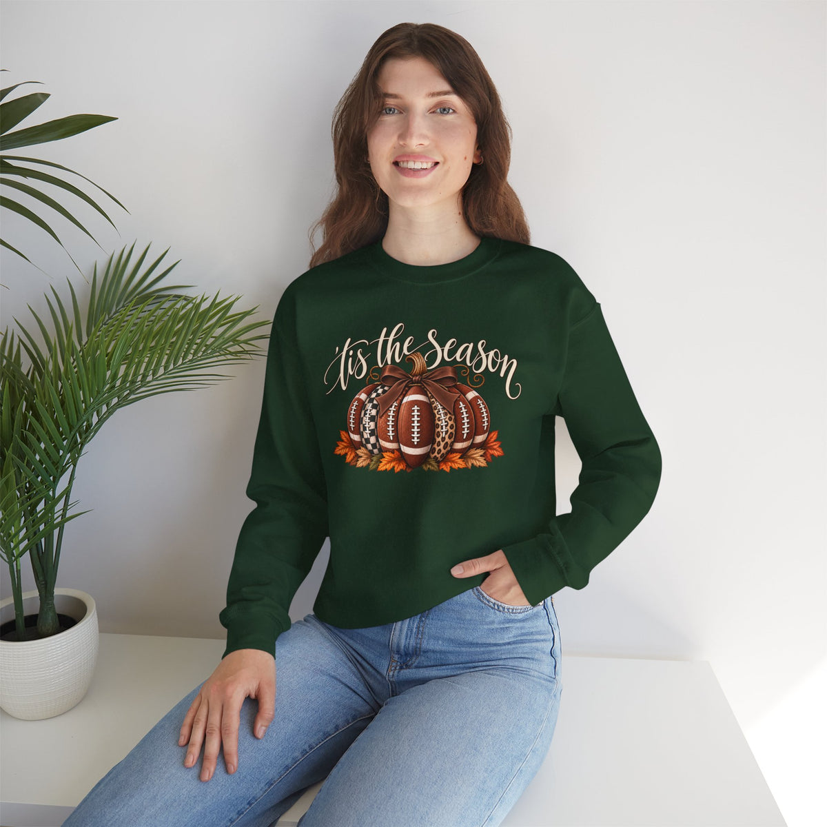 'Tis the Season Football Pumpkins Crewneck Sweatshirt