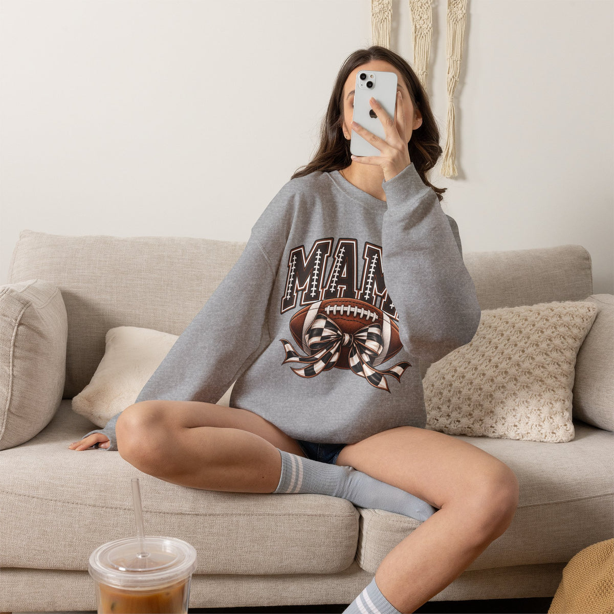 Mama Football Crewneck Sweatshirt — Vintage Gridiron Mom Graphic