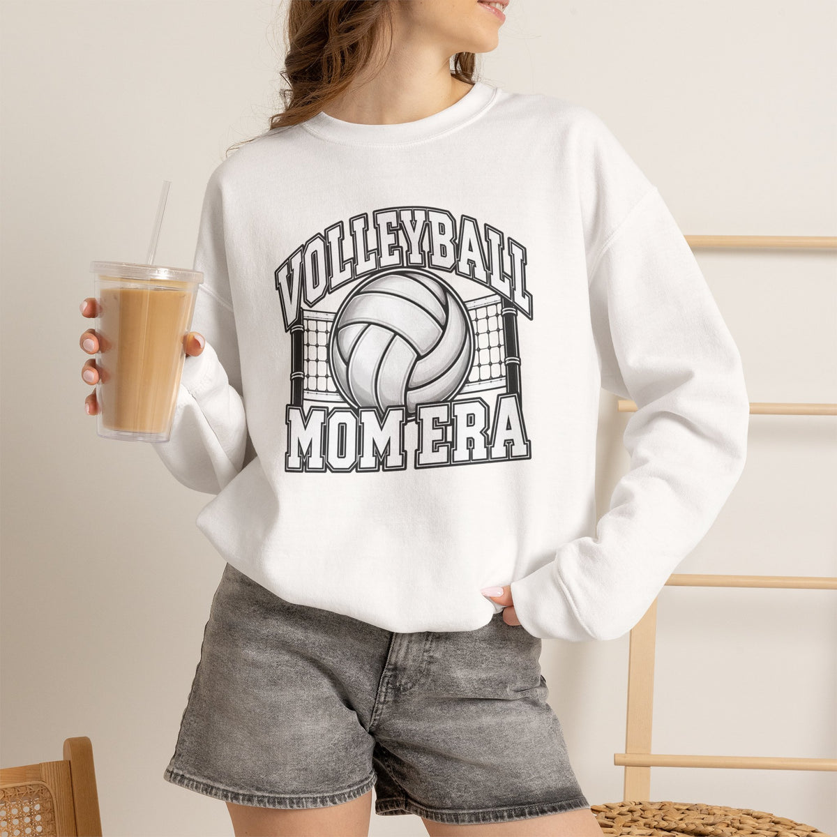 Volleyball Mom Crewneck Sweatshirt — Retro Volleyball Net Design