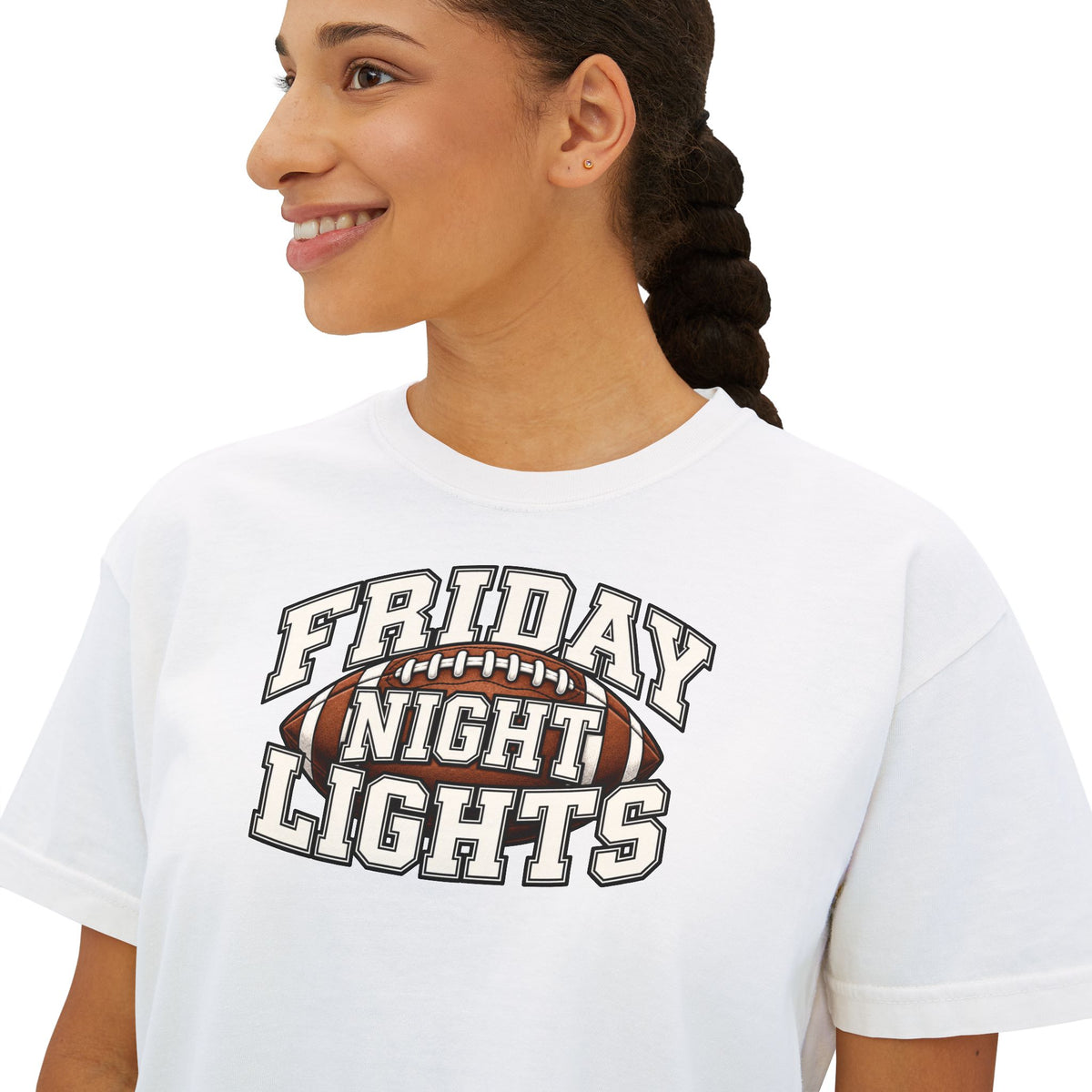 Friday Night Lights Boxy Tee — Women's Football Graphic T-Shirt