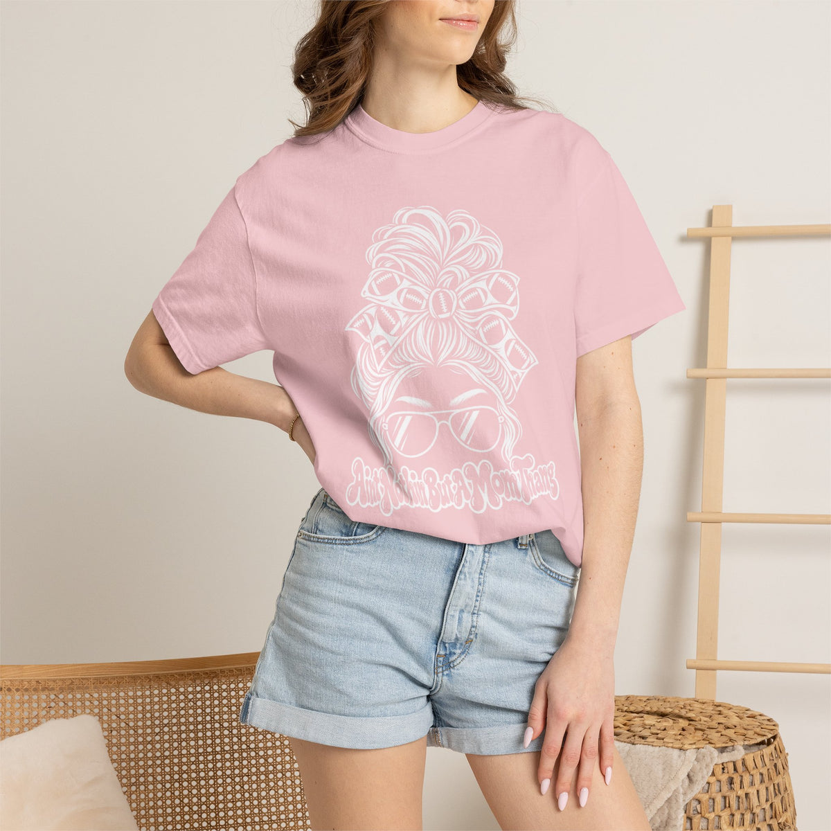 Aint Nothin But A Mom Thang Messy Bun Sunglasses T-Shirt — Football Headband Graphic Tee