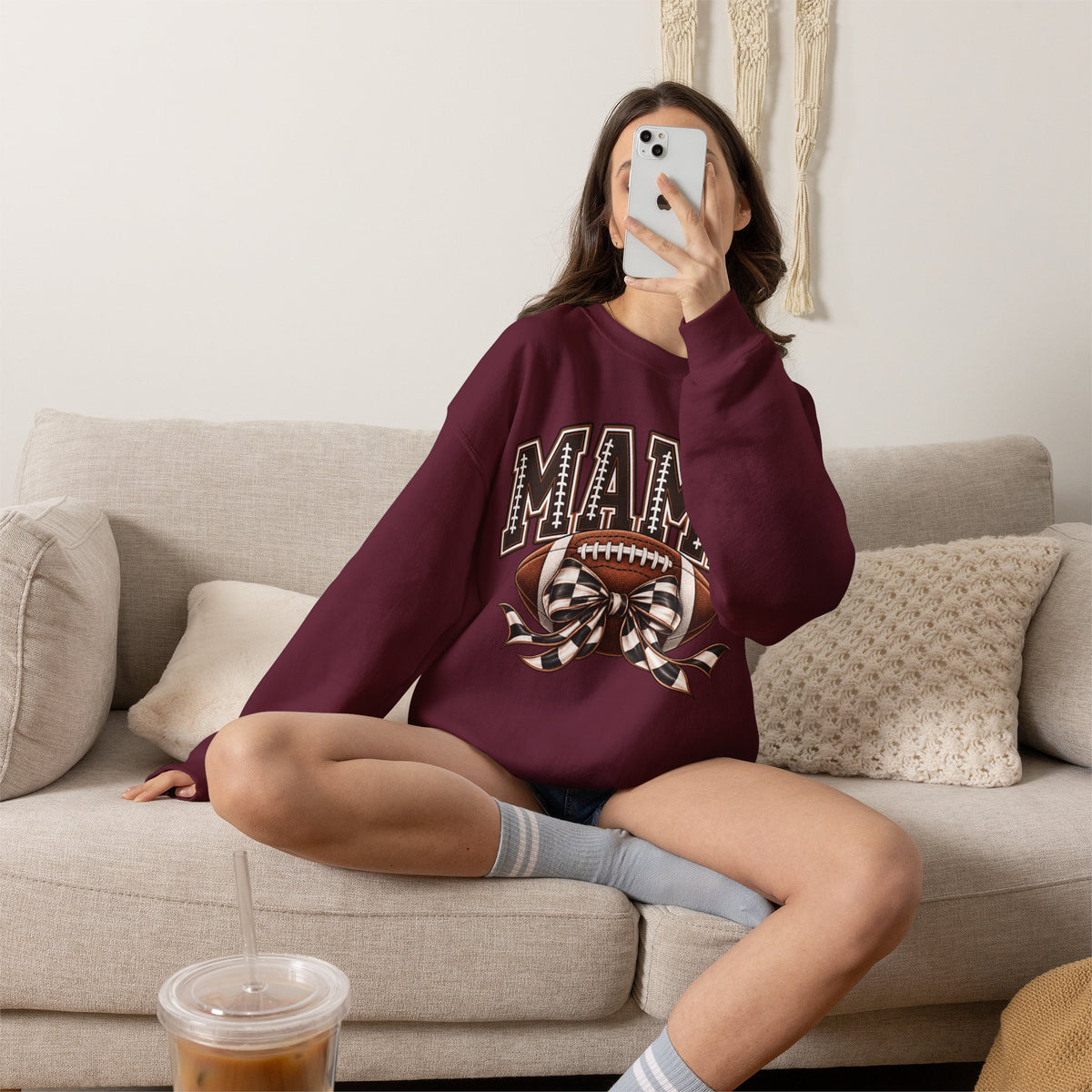 Mama Football Crewneck Sweatshirt — Vintage Gridiron Mom Graphic