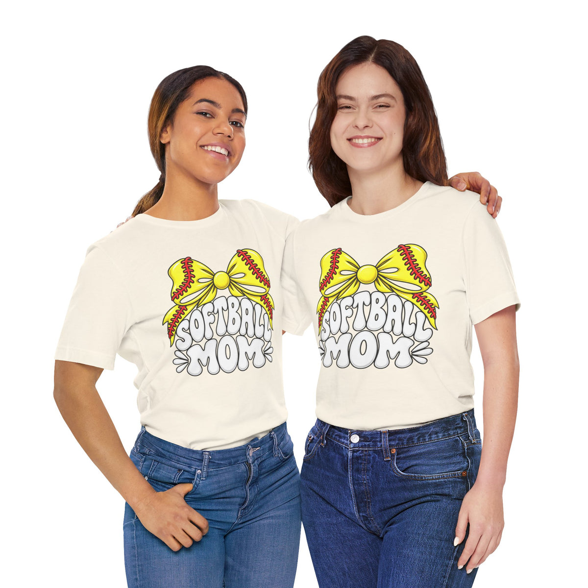 Softball Mom T-Shirt — Yellow Softball Bow Graphic Tee