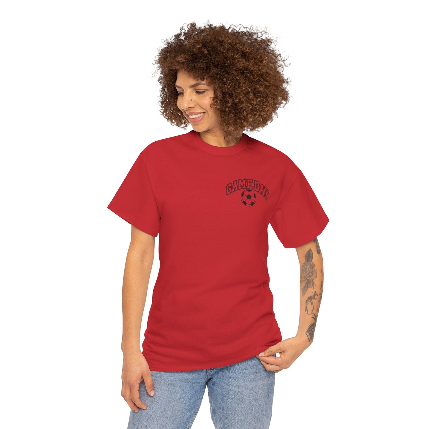 Soccer Dad T-Shirt — 'DAD' Arch with Soccer Ball Chest Graphic
