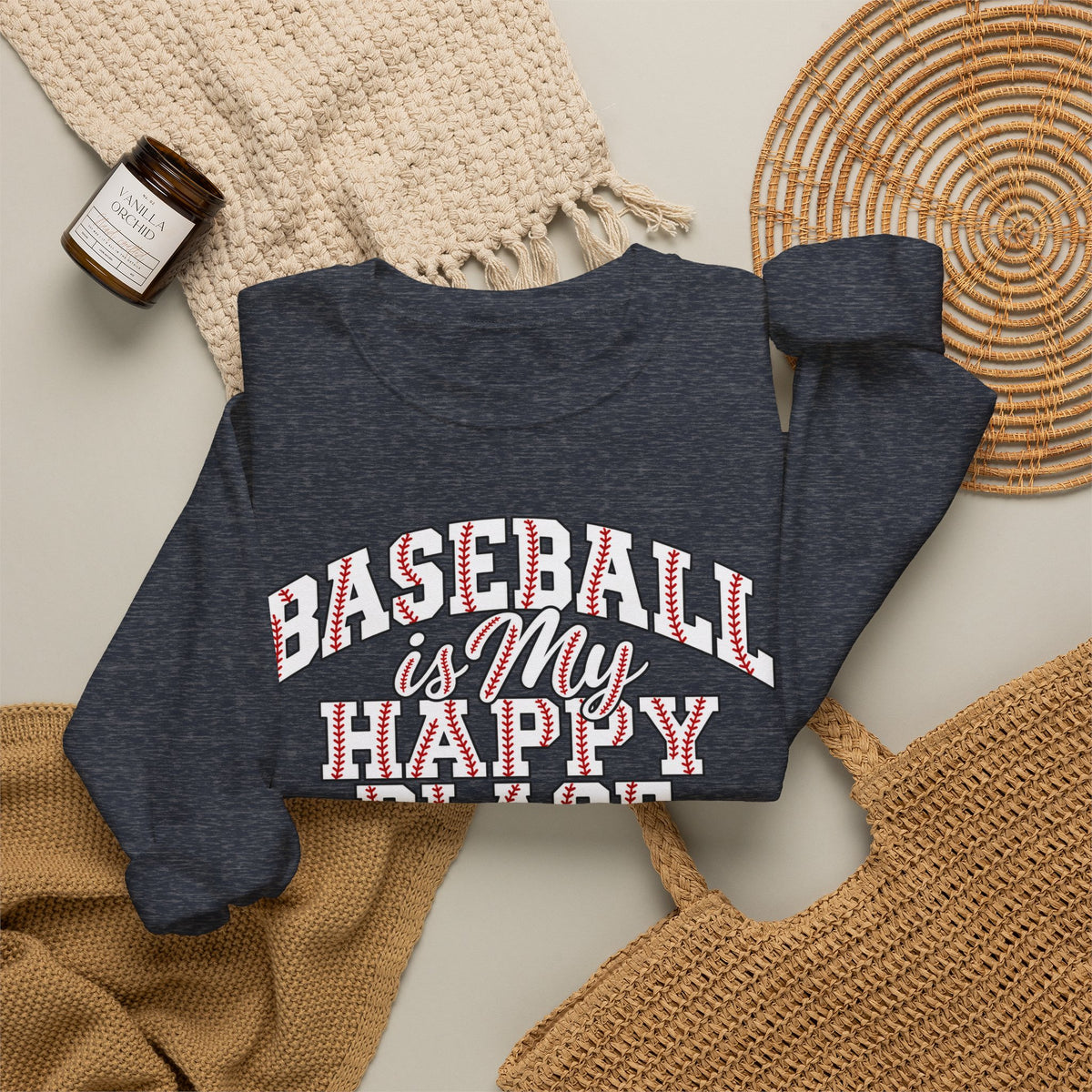 Baseball Is My Happy Place Crewneck Sweatshirt