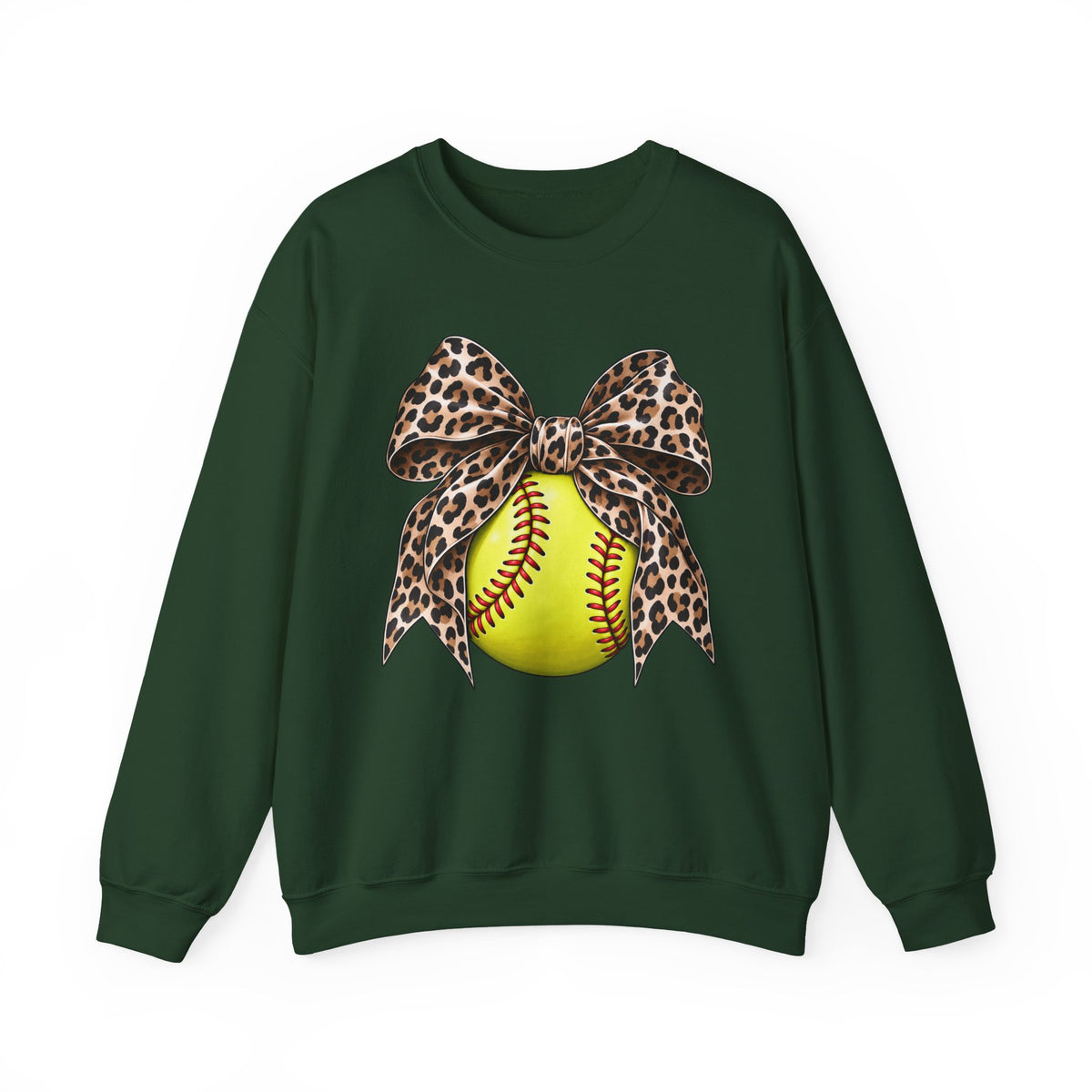 Softball Crewneck Sweatshirt with Leopard Bow Graphic