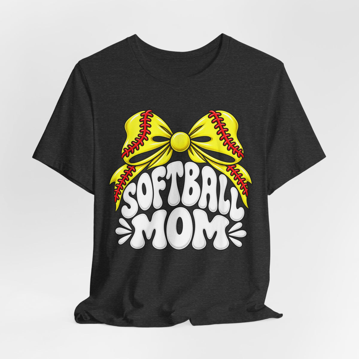 Softball Mom T-Shirt — Yellow Softball Bow Graphic Tee