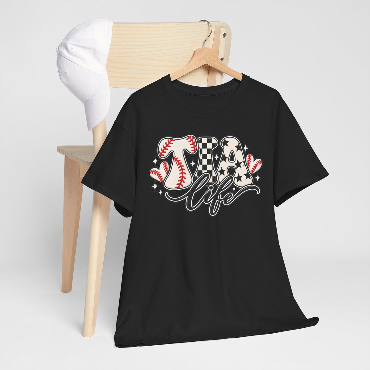 Baseball Life T-Shirt — Retro Heart & Checkerboard Softball Design