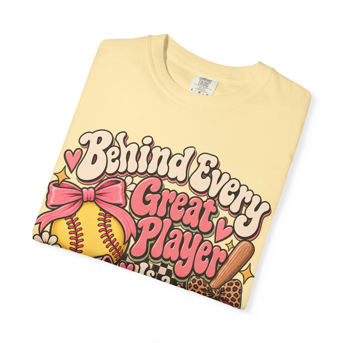 Softball Mom T-Shirt — "Behind Every Great Player Is a Proud Mom" Vintage Floral Design