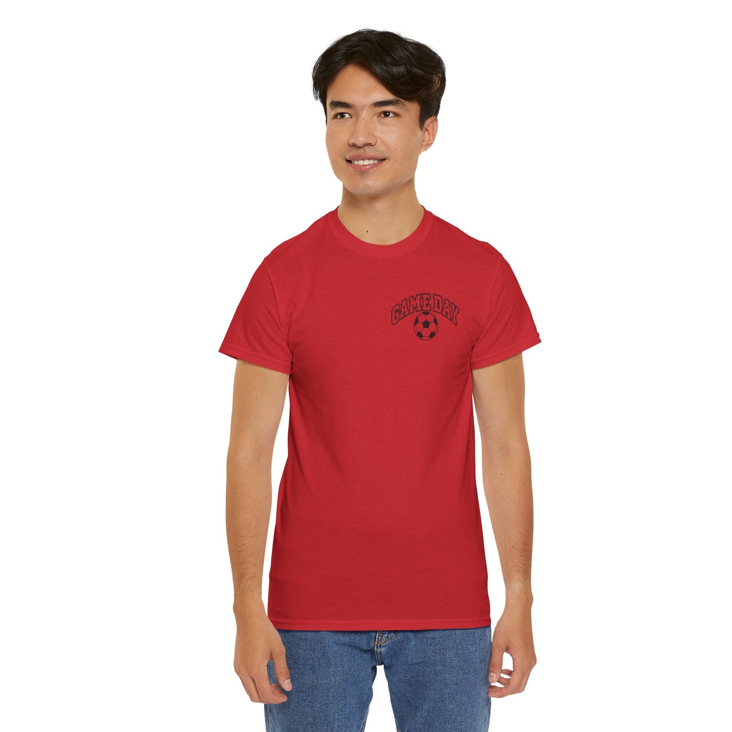 Soccer Dad T-Shirt — 'DAD' Arch with Soccer Ball Chest Graphic