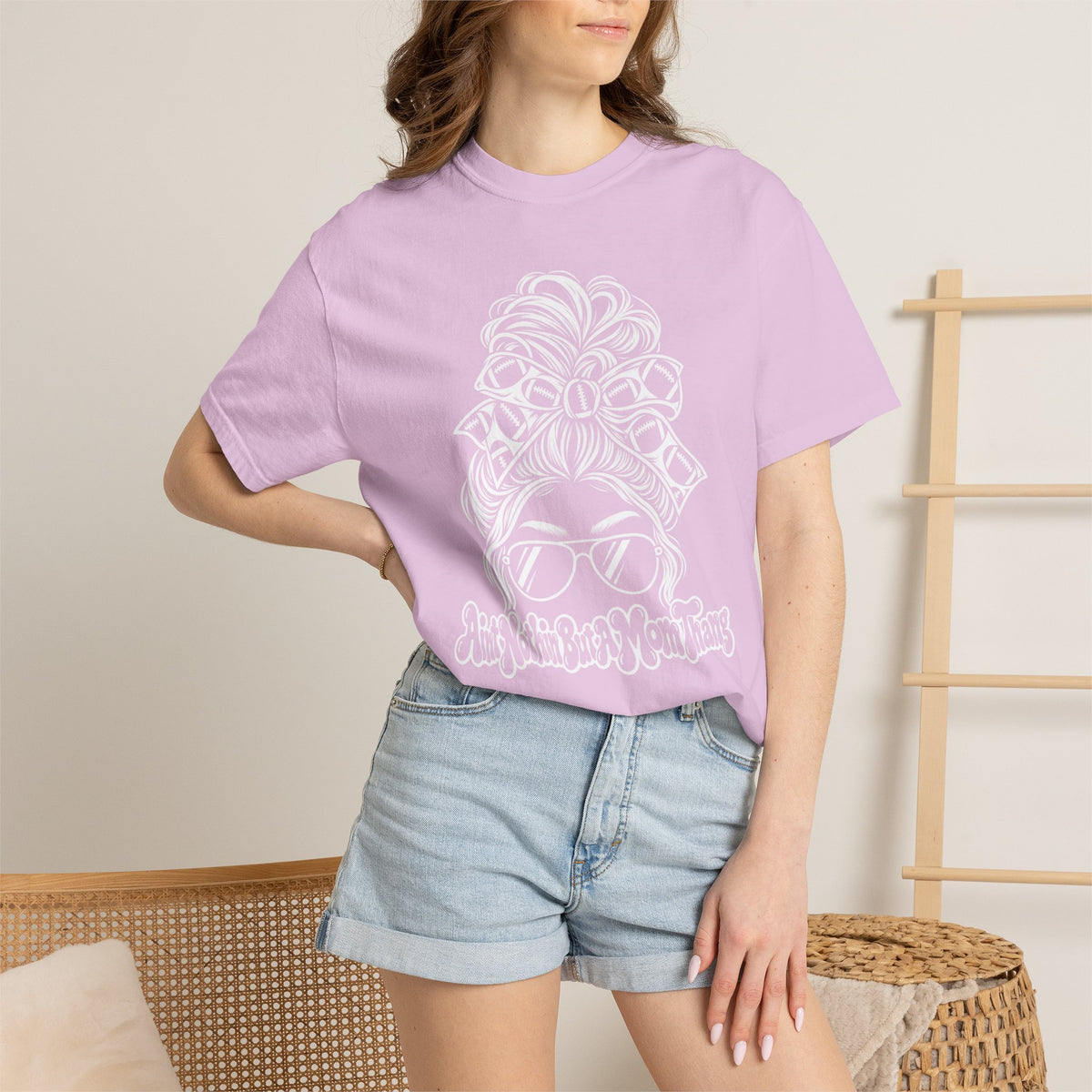 Aint Nothin But A Mom Thang Messy Bun Sunglasses T-Shirt — Football Headband Graphic Tee