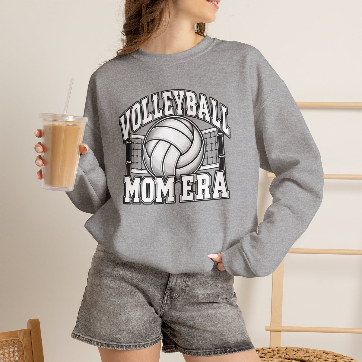 Volleyball Mom Crewneck Sweatshirt — Retro Volleyball Net Design