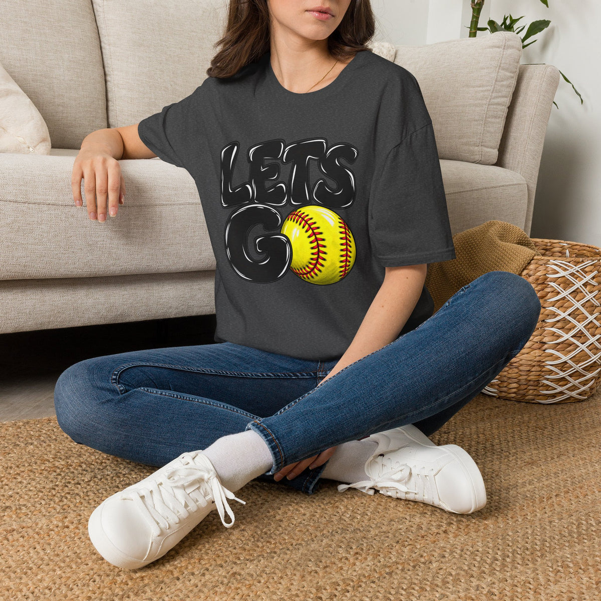 Lets Go Softball T-Shirt — "LETS GO" Graphic with Softball