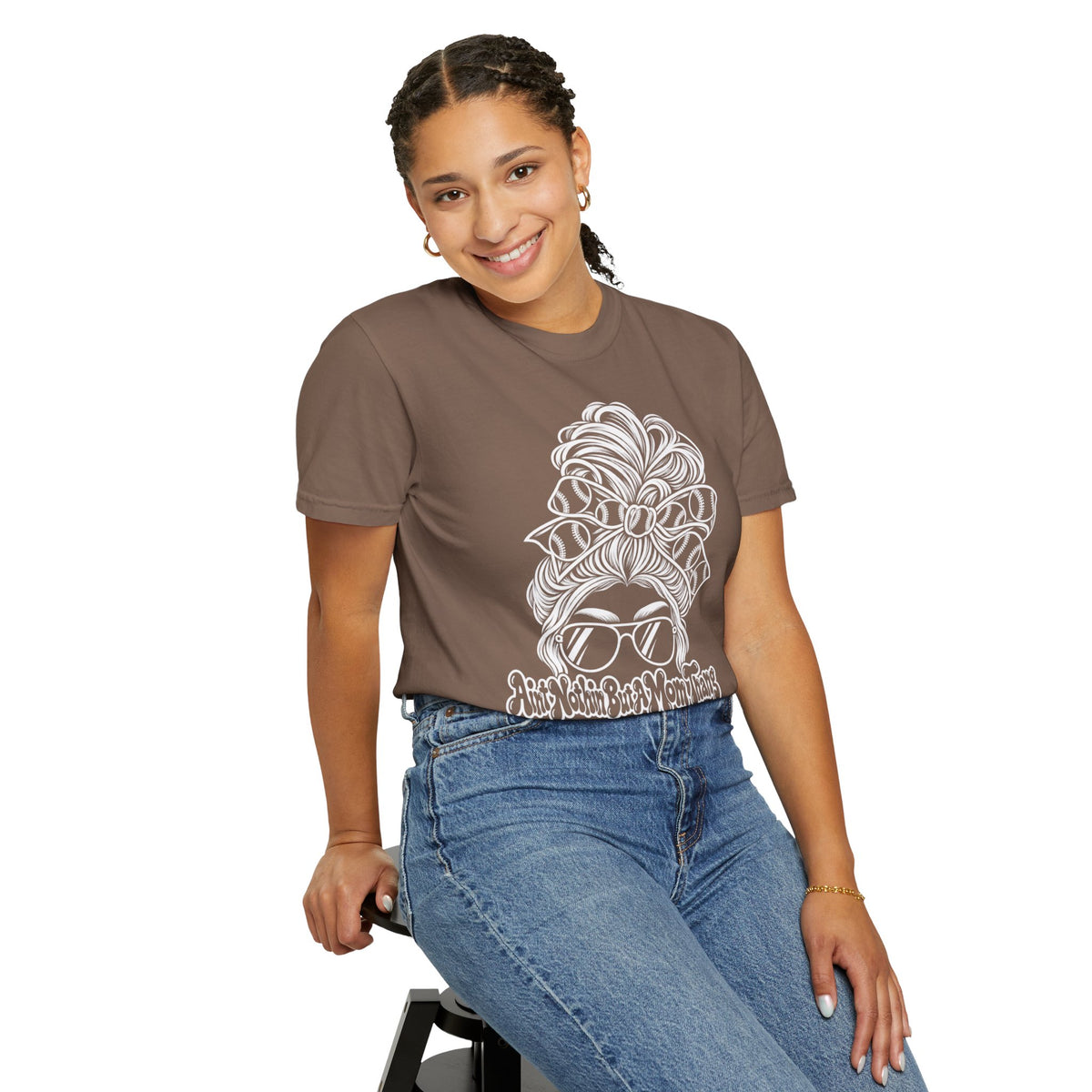 Aint Nothin But A Mom Thang Messy Bun Sunglasses T‑Shirt — Baseball Hairband Graphic Tee
