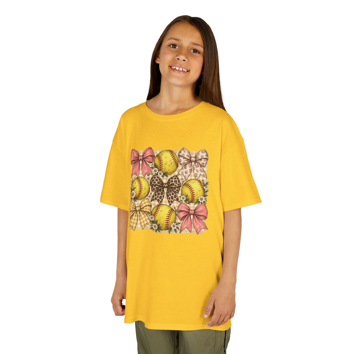 Kids Softball Pattern Tee — Leopard Bows & Ribbons Sports Shirt