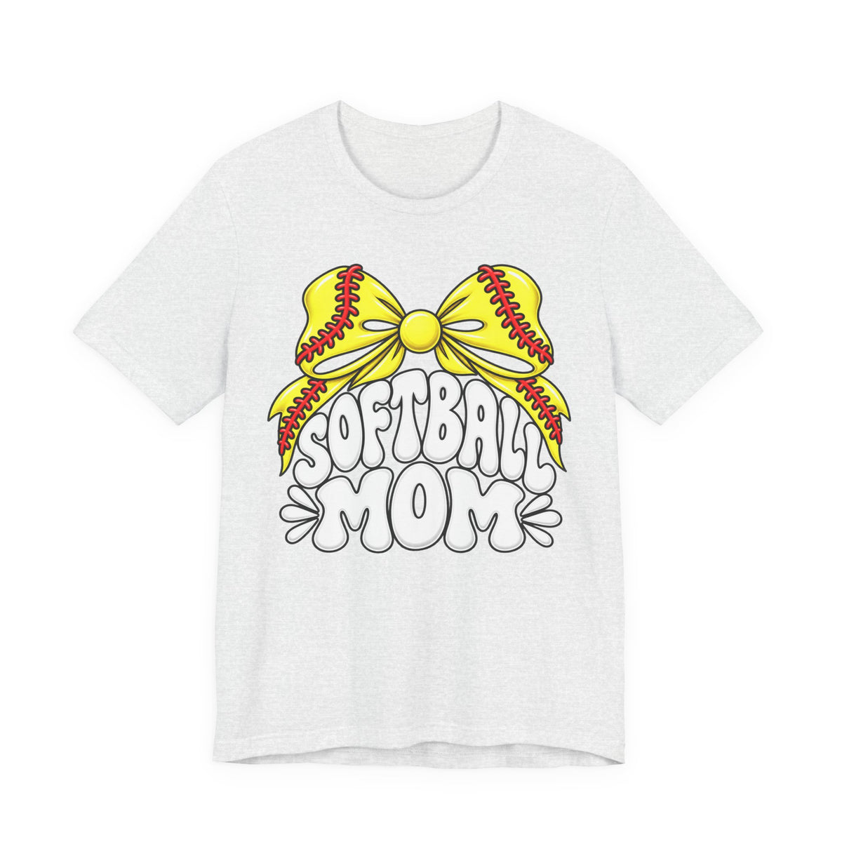 Softball Mom T-Shirt — Yellow Softball Bow Graphic Tee