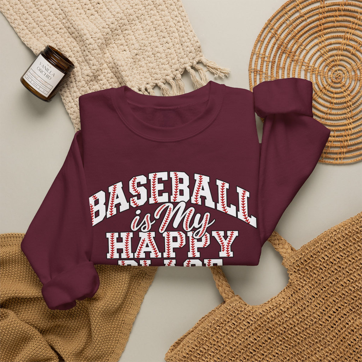 Baseball Is My Happy Place Crewneck Sweatshirt