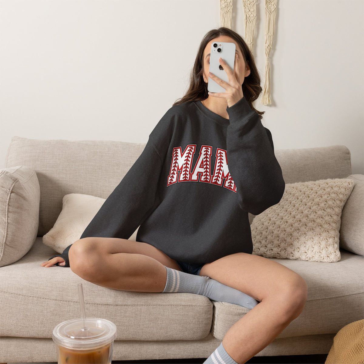 Mama Baseball Stitch Crewneck Sweatshirt