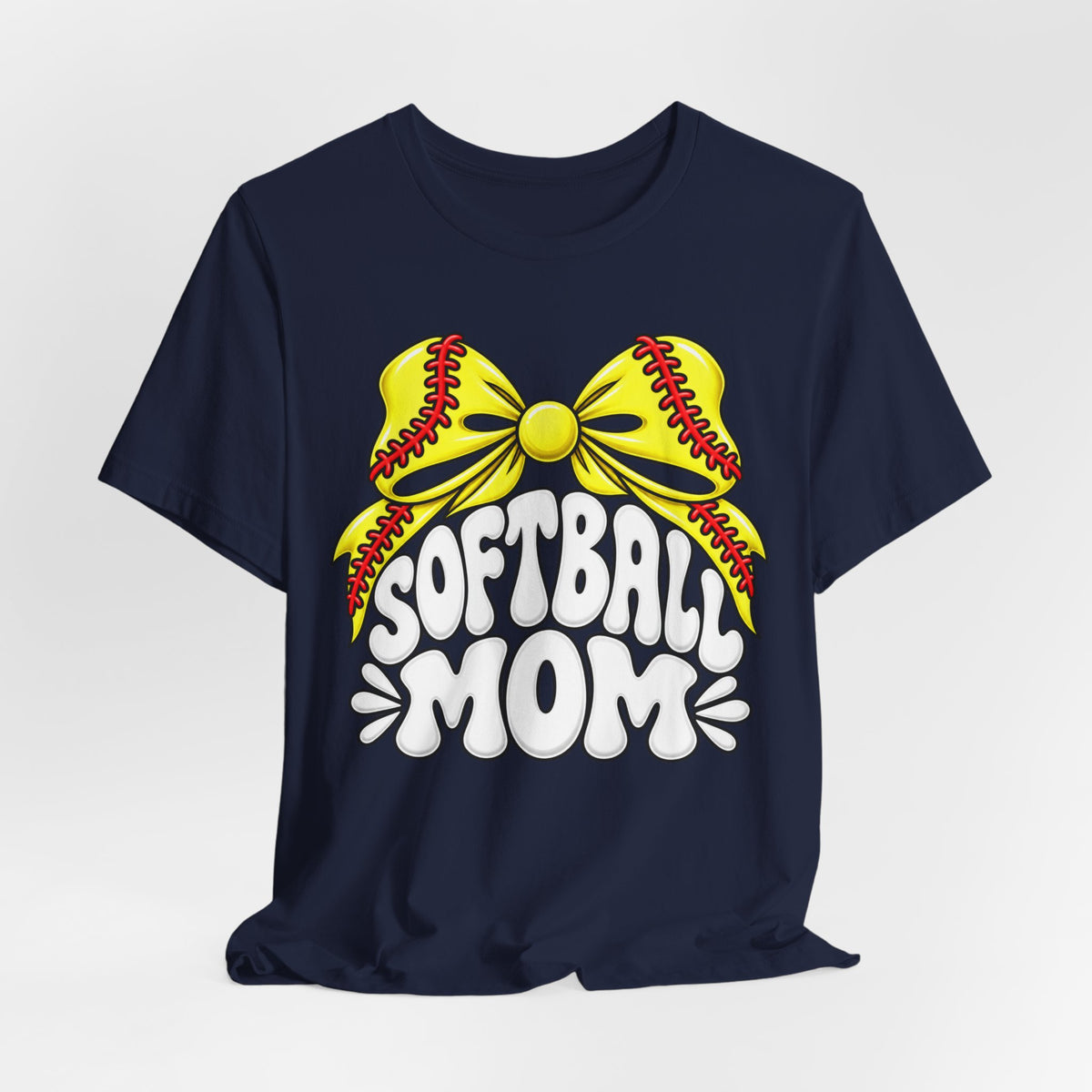Softball Mom T-Shirt — Yellow Softball Bow Graphic Tee