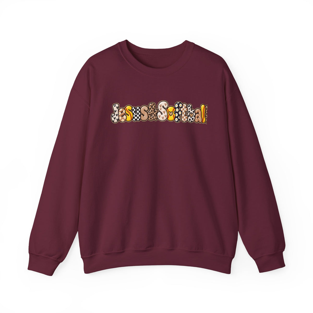 Jesus and Softball Cutsey Design Crewneck Sweatshirt