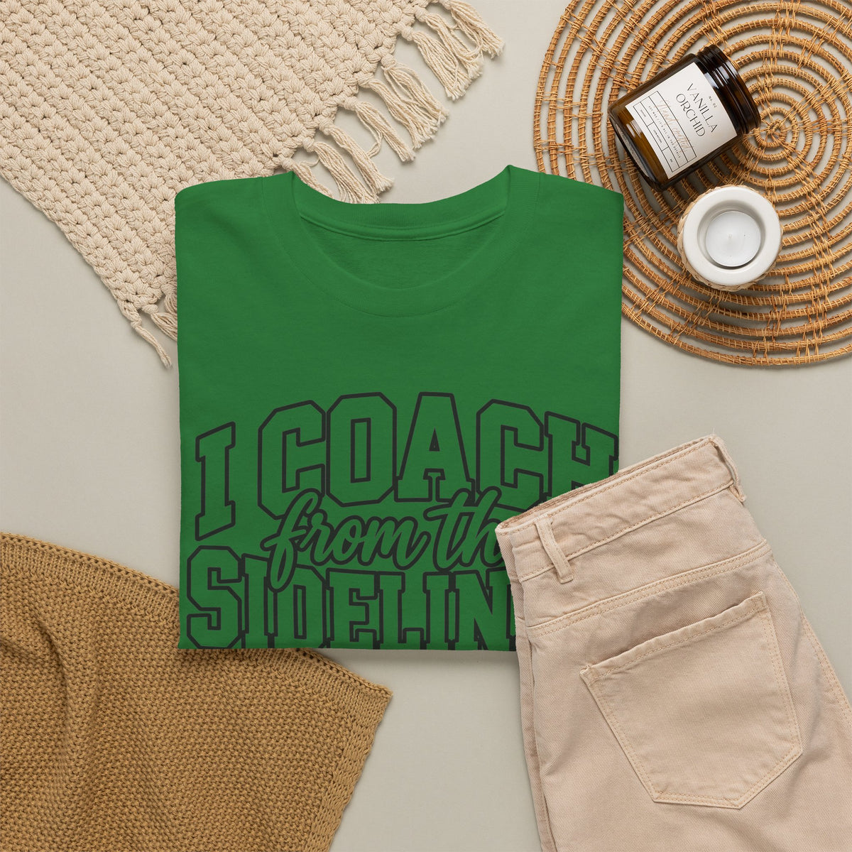 I Coach from the Sidelines T-Shirt — Cheerleader/Supporter Sideline Coach Tee