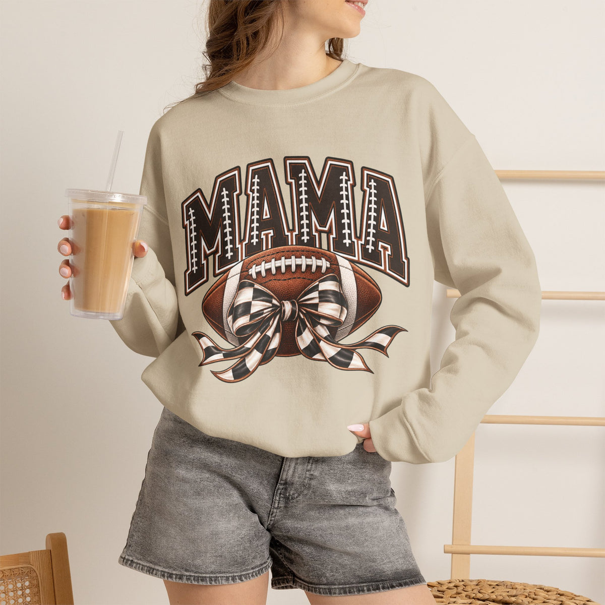 Mama Football Crewneck Sweatshirt — Vintage Gridiron Mom Graphic