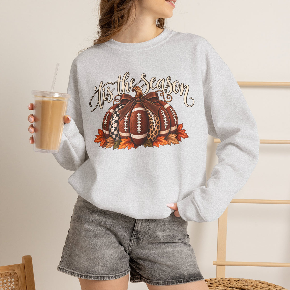 'Tis the Season Football Pumpkins Crewneck Sweatshirt