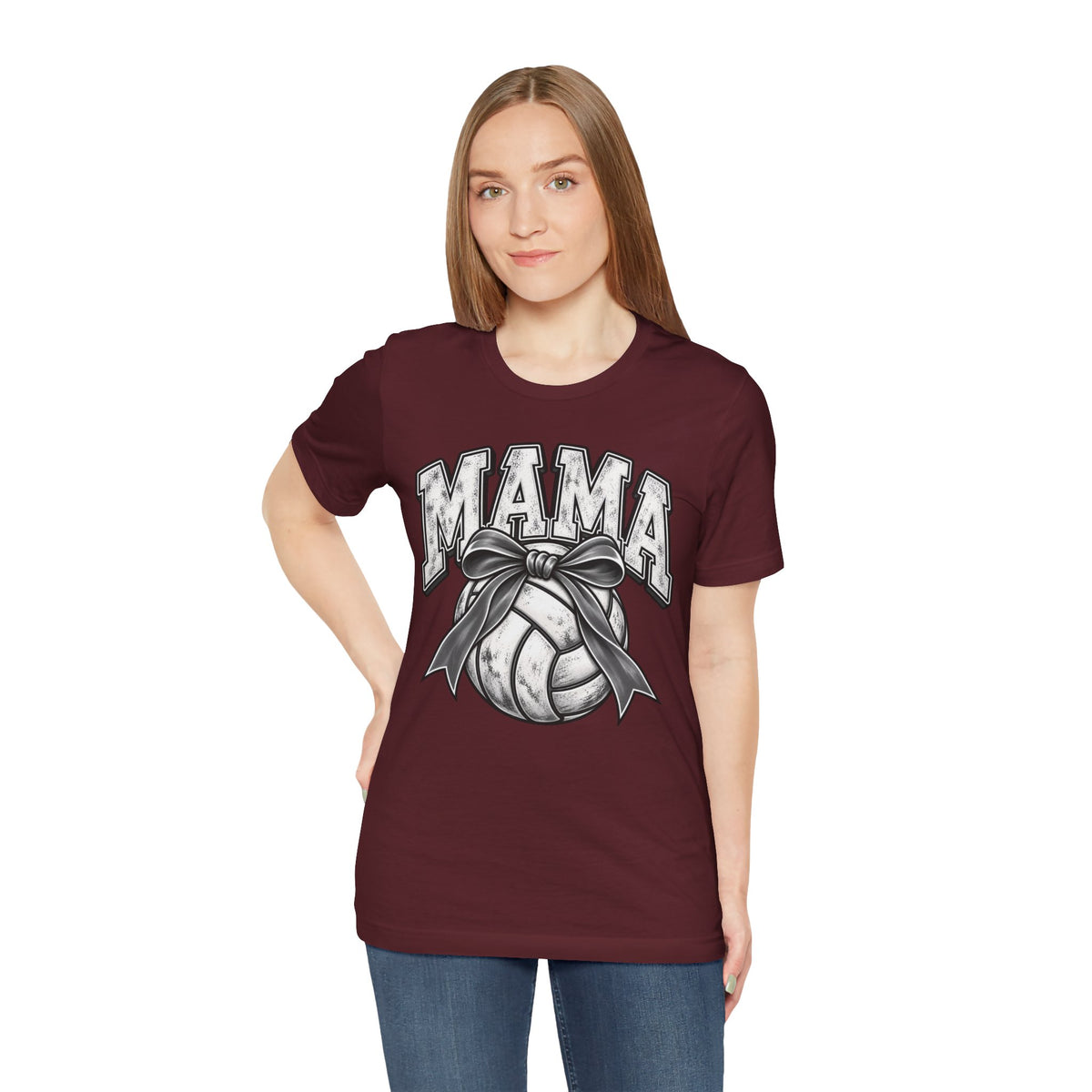 Volleyball Mama Tee — Mom Volleyball Shirt with Ribboned Ball Graphic