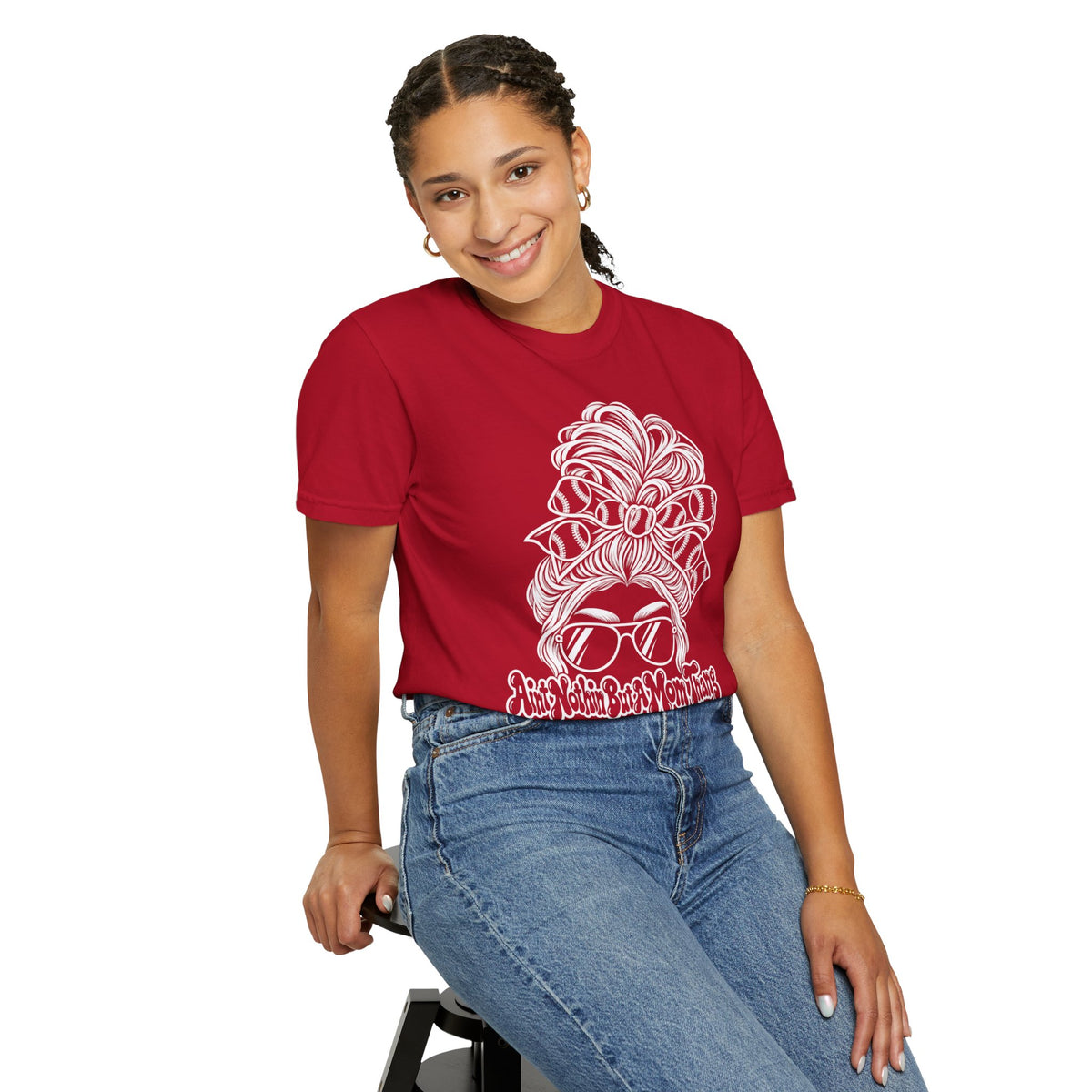 Aint Nothin But A Mom Thang Messy Bun Sunglasses T‑Shirt — Baseball Hairband Graphic Tee