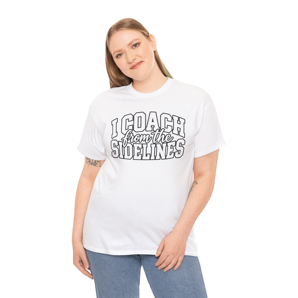 I Coach from the Sidelines T-Shirt — Cheerleader/Supporter Sideline Coach Tee