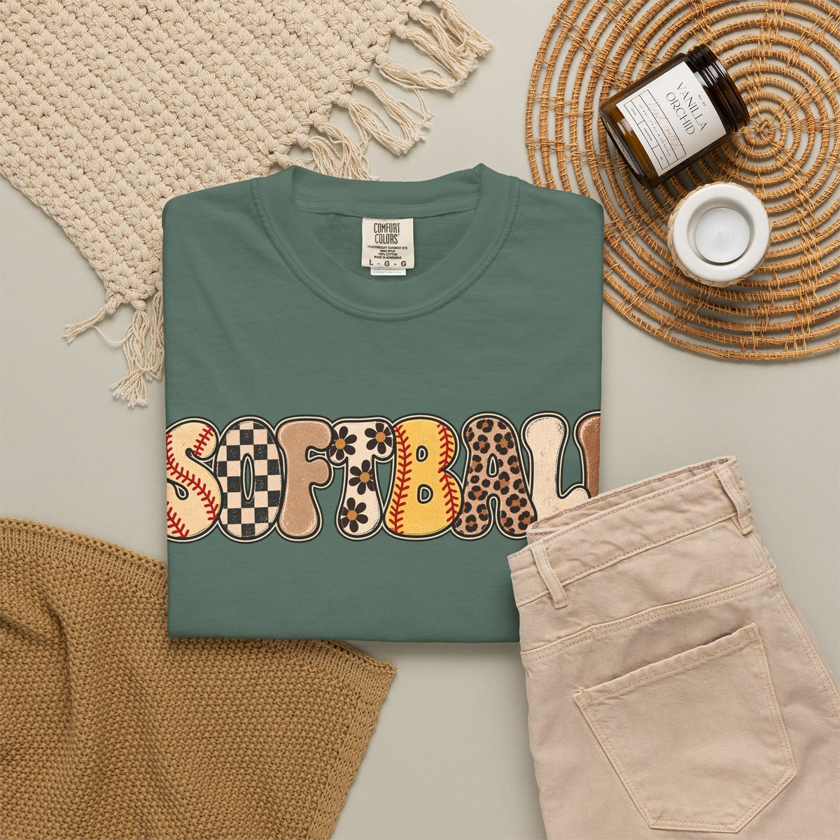 Softball Retro Graphic T-Shirt — Vintage Patterned Lettering
