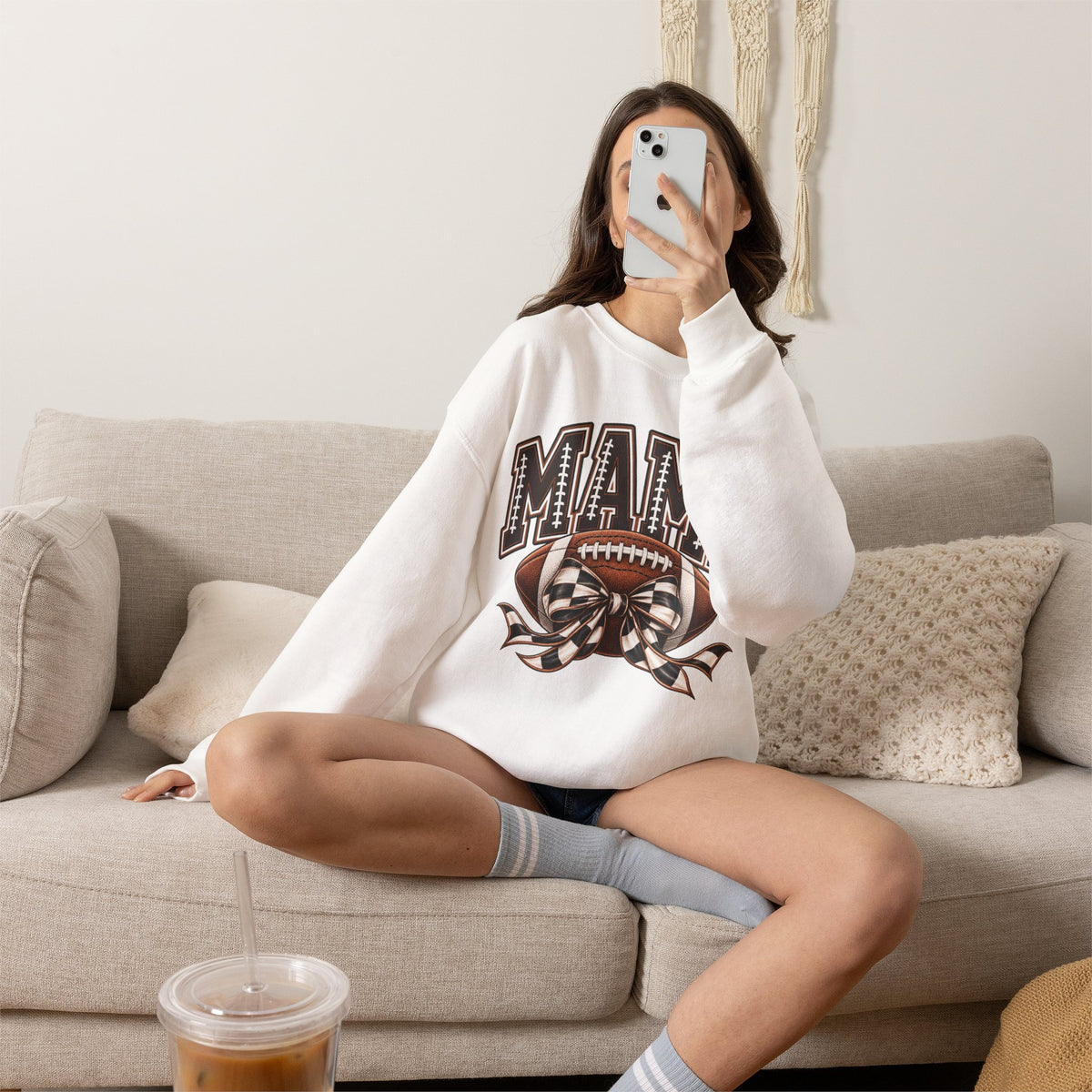 Mama Football Crewneck Sweatshirt — Vintage Gridiron Mom Graphic
