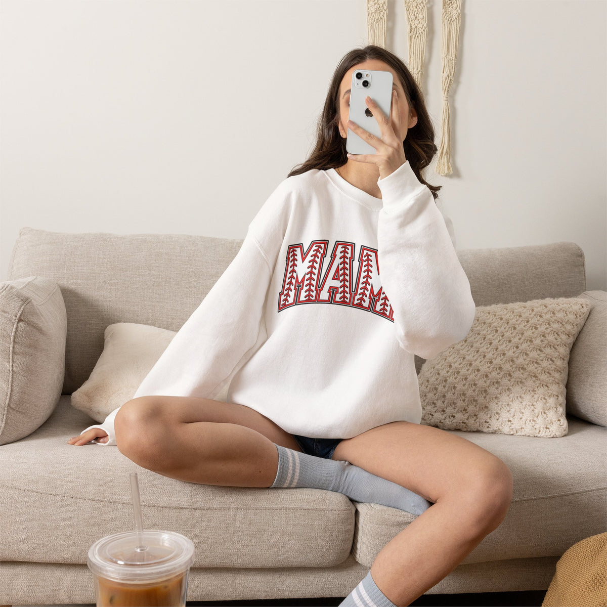 Mama Baseball Stitch Crewneck Sweatshirt