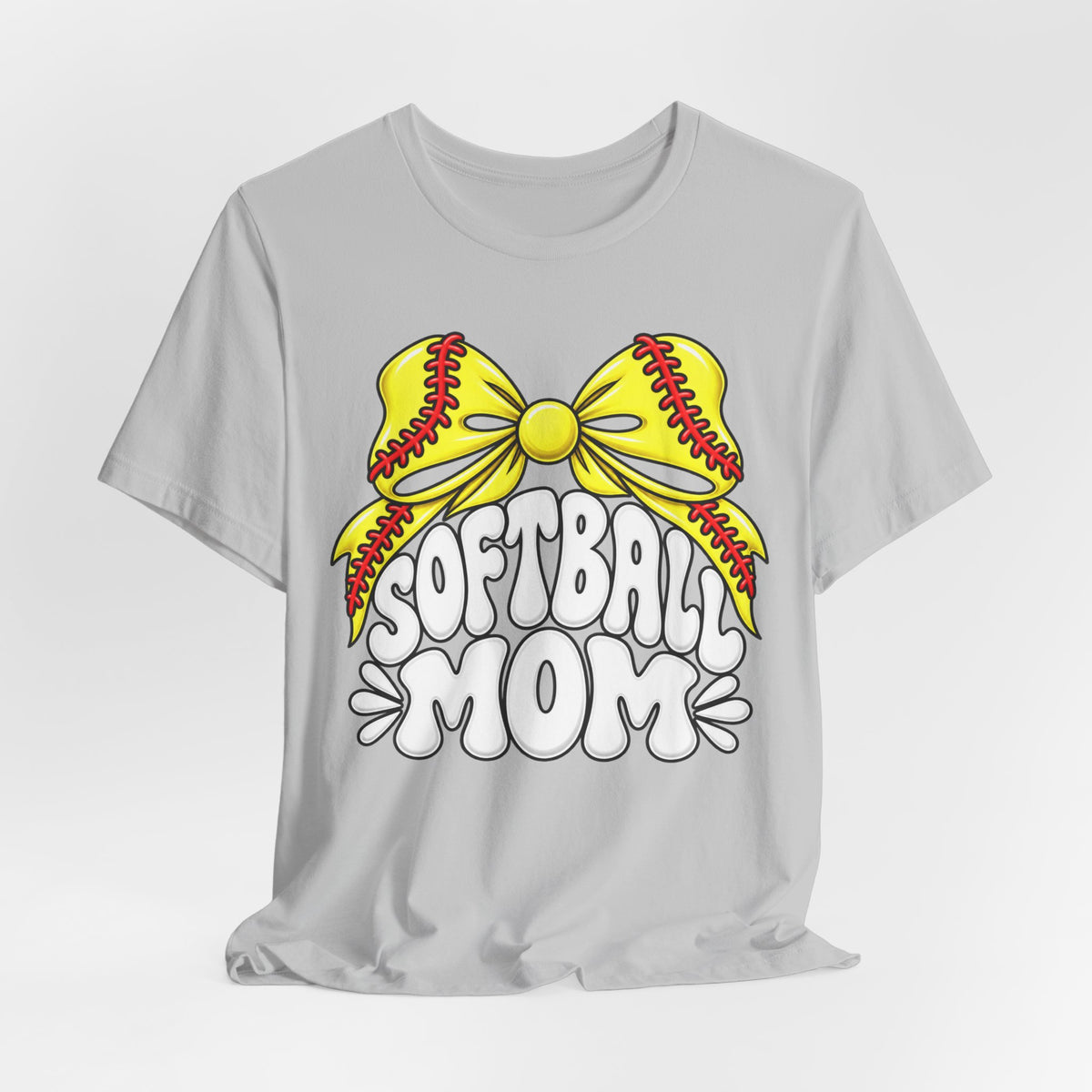 Softball Mom T-Shirt — Yellow Softball Bow Graphic Tee