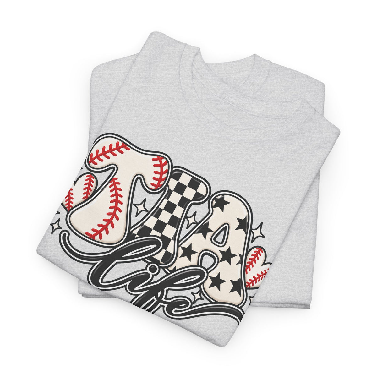 Baseball Life T-Shirt — Retro Heart & Checkerboard Softball Design