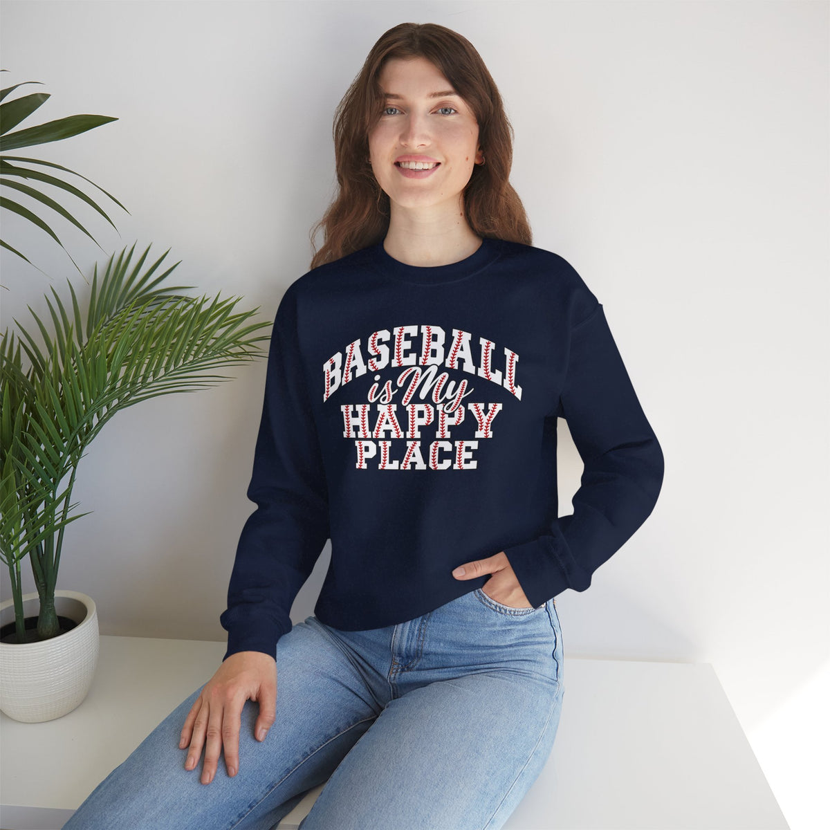 Baseball Is My Happy Place Crewneck Sweatshirt