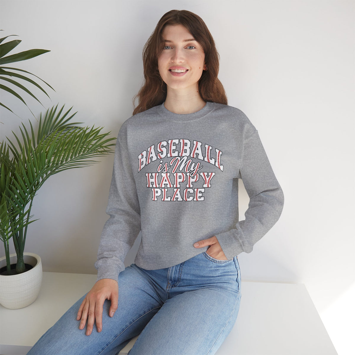 Baseball Is My Happy Place Crewneck Sweatshirt