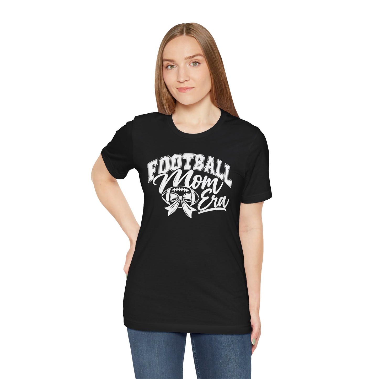 Football Mom Era T-Shirt – Cute Pink Game Day Tee with Football Ribbon