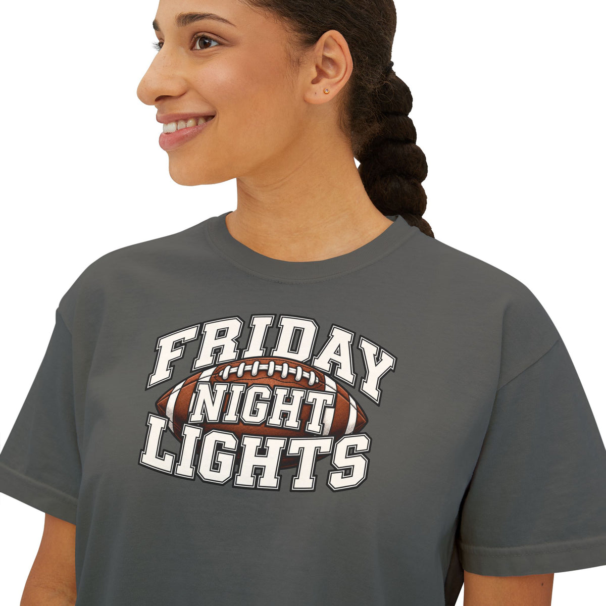 Friday Night Lights Boxy Tee — Women's Football Graphic T-Shirt