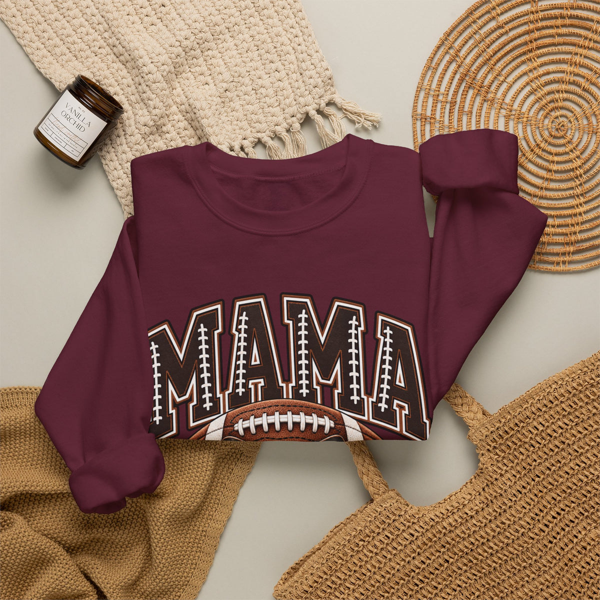 Mama Football Crewneck Sweatshirt — Vintage Gridiron Mom Graphic