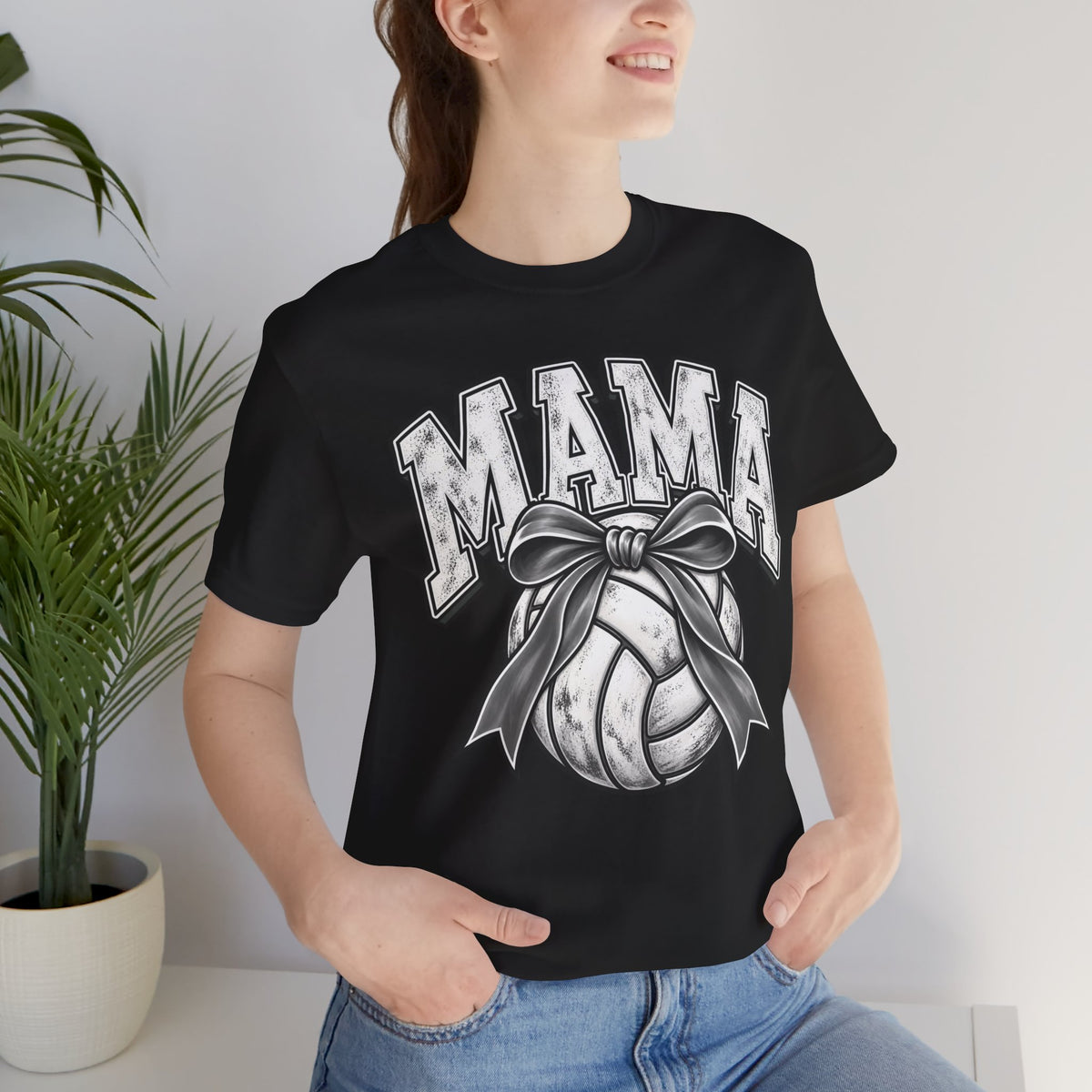 Volleyball Mama Tee — Mom Volleyball Shirt with Ribboned Ball Graphic