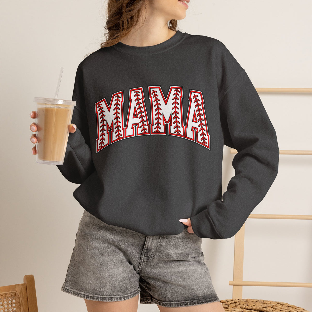 Mama Baseball Stitch Crewneck Sweatshirt