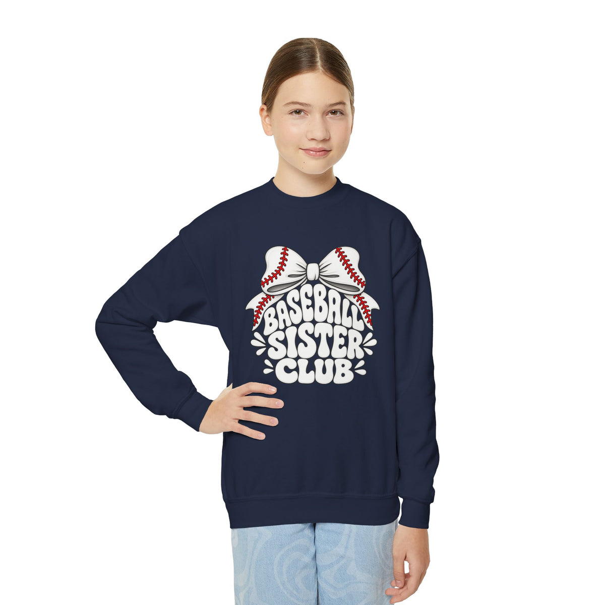 Youth Crewneck Sweatshirt — "Baseball Sister Club" Graphic