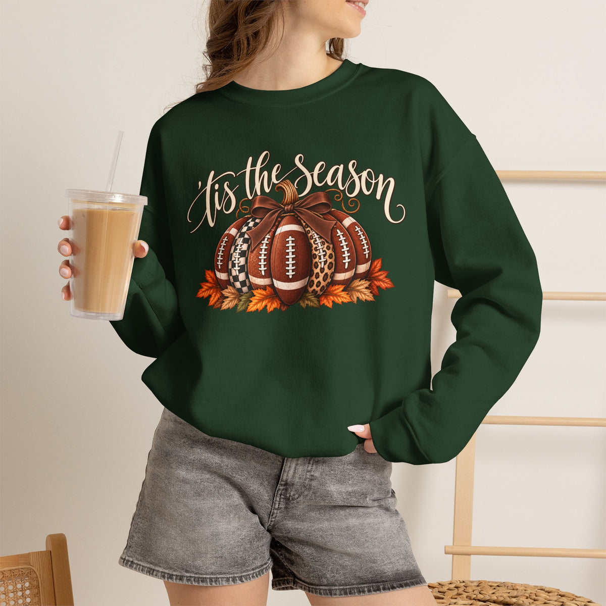 'Tis the Season Football Pumpkins Crewneck Sweatshirt