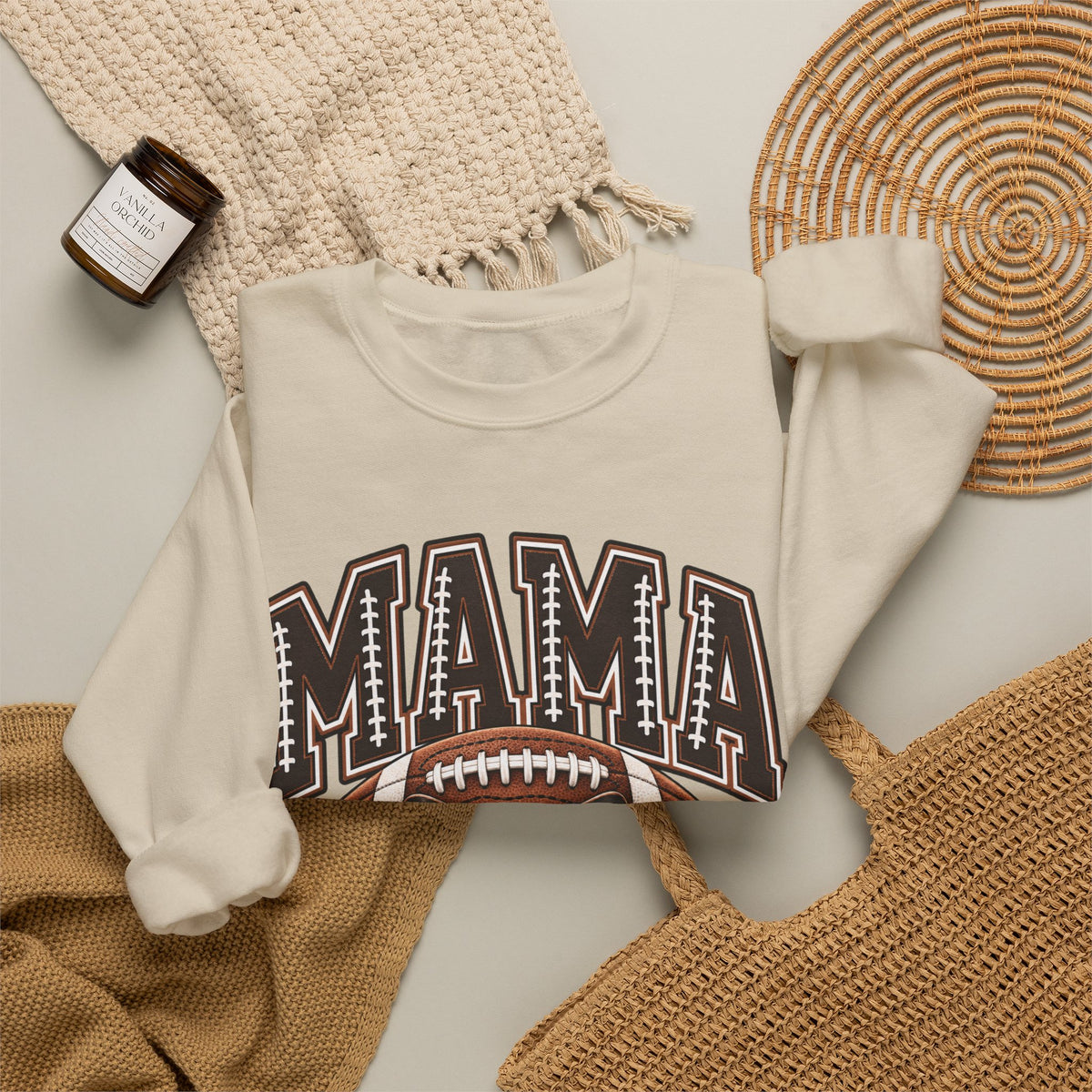 Mama Football Crewneck Sweatshirt — Vintage Gridiron Mom Graphic