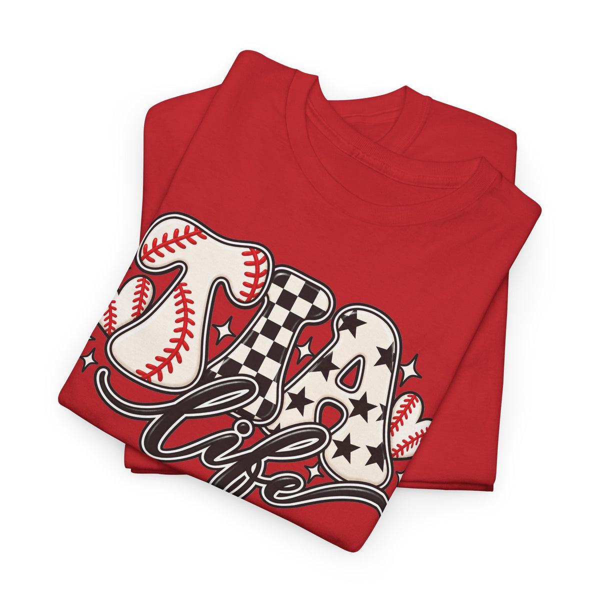 Baseball Life T-Shirt — Retro Heart & Checkerboard Softball Design