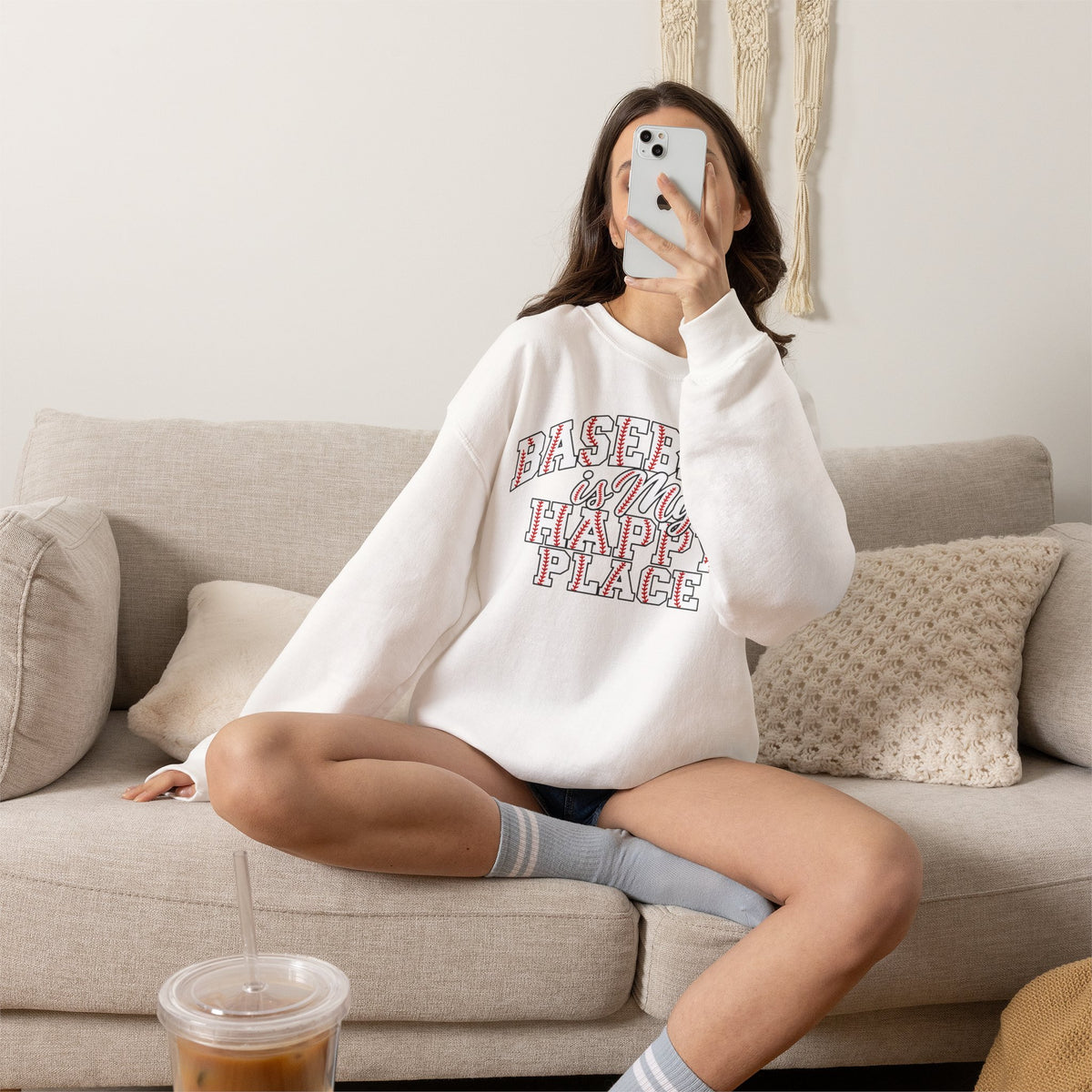 Baseball Is My Happy Place Crewneck Sweatshirt