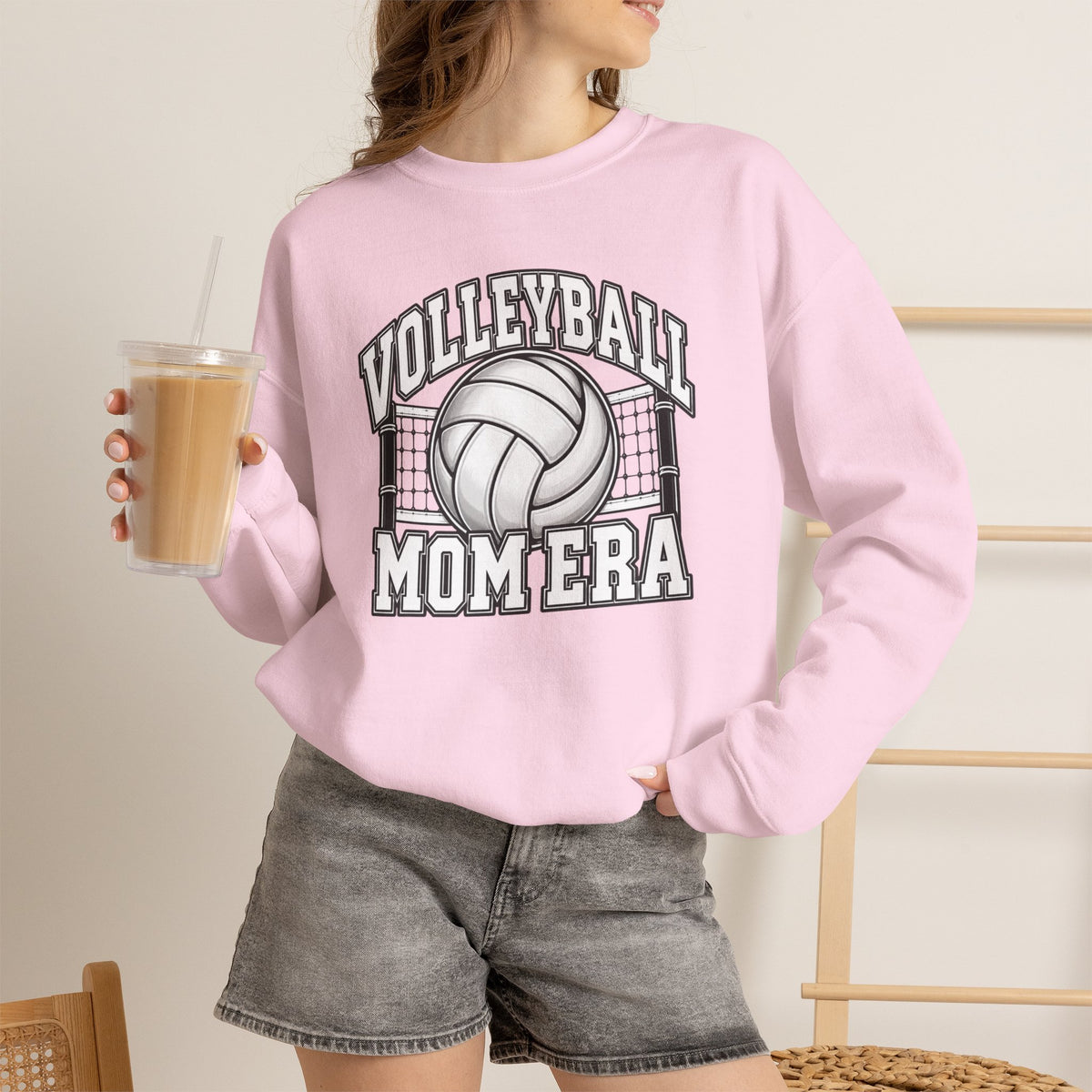Volleyball Mom Crewneck Sweatshirt — Retro Volleyball Net Design