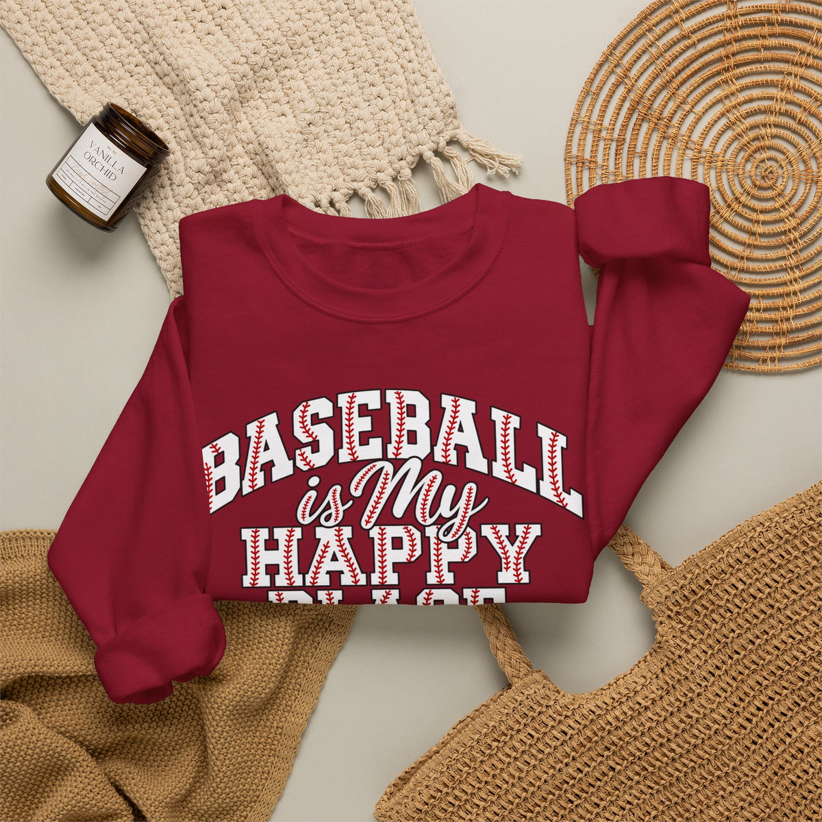 Baseball Is My Happy Place Crewneck Sweatshirt